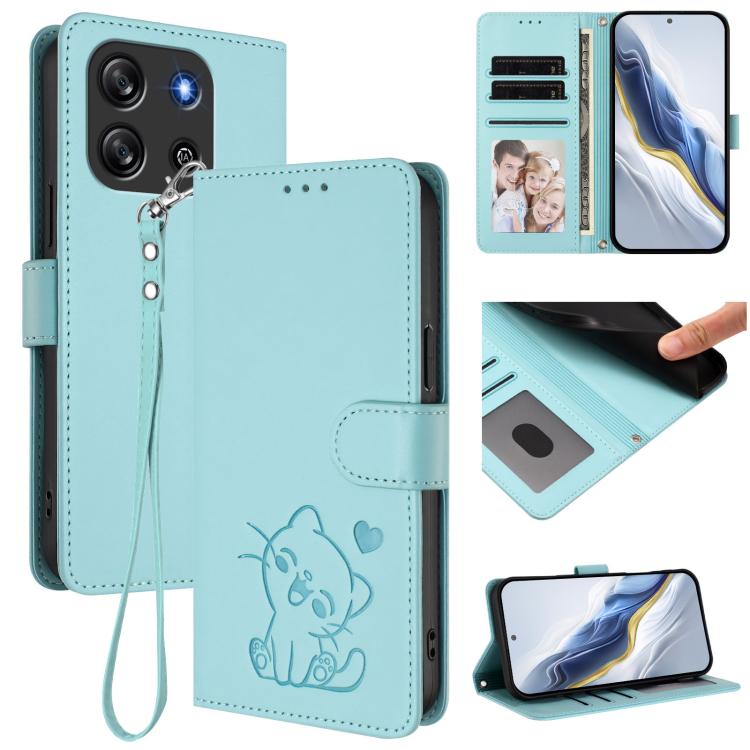 Embossed Heart Cat Leather Phone Case with Hand Strap, For Blackview Oscal Flat 1C, For Blackview Wave 6C