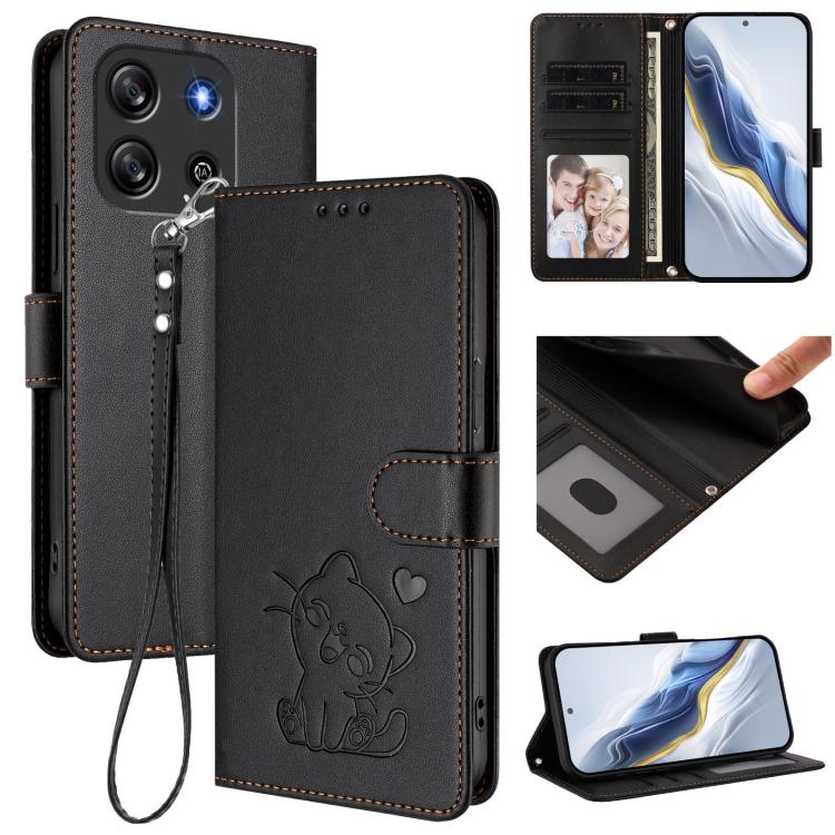 Embossed Heart Cat Leather Phone Case with Hand Strap, For Blackview Oscal Flat 1C, For Blackview Wave 6C