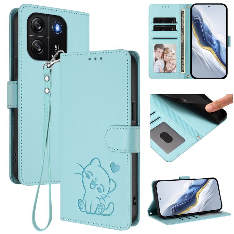 Embossed Heart Cat Leather Phone Case with Hand Strap, For Blackview Oscal Flat 1C, For Blackview Wave 6C