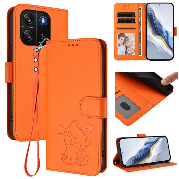 Embossed Heart Cat Leather Phone Case with Hand Strap, For Blackview Oscal Flat 1C, For Blackview Wave 6C