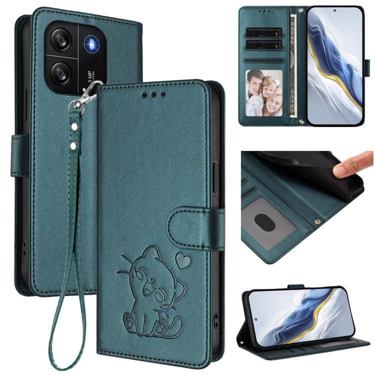 Embossed Heart Cat Leather Phone Case with Hand Strap, For Blackview Oscal Flat 1C, For Blackview Wave 6C