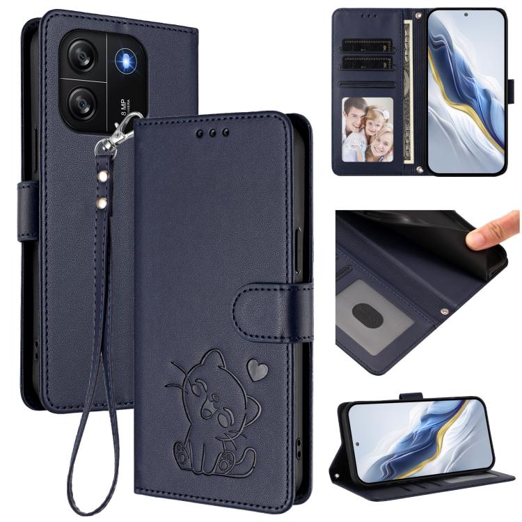 Embossed Heart Cat Leather Phone Case with Hand Strap, For Blackview Oscal Flat 1C, For Blackview Wave 6C