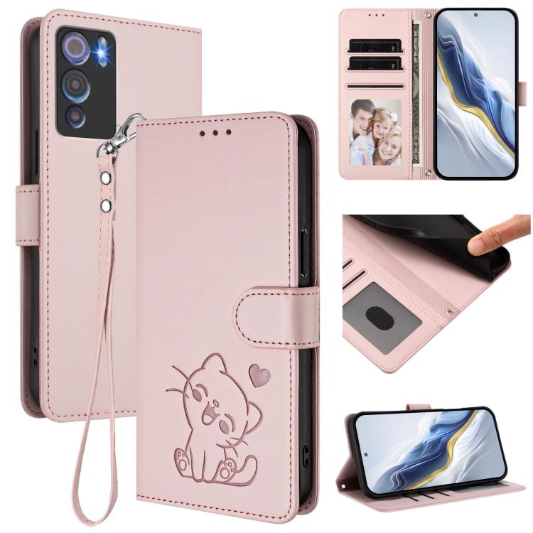 Embossed Heart Cat Leather Phone Case with Hand Strap, For Doogee Note 56 / Note 56 Pro, For Doogee N60 Pro