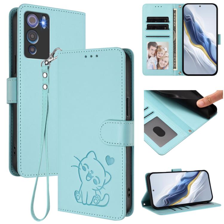 Embossed Heart Cat Leather Phone Case with Hand Strap, For Doogee Note 56 / Note 56 Pro, For Doogee N60 Pro