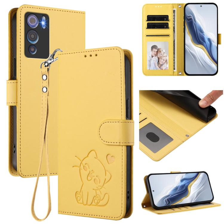 Embossed Heart Cat Leather Phone Case with Hand Strap, For Doogee Note 56 / Note 56 Pro, For Doogee N60 Pro
