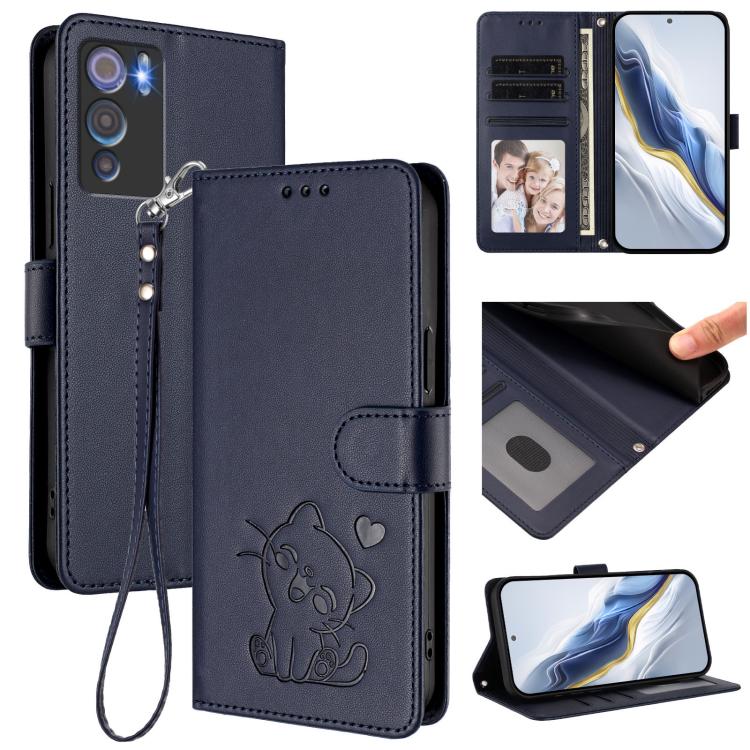 Embossed Heart Cat Leather Phone Case with Hand Strap, For Doogee Note 56 / Note 56 Pro, For Doogee N60 Pro