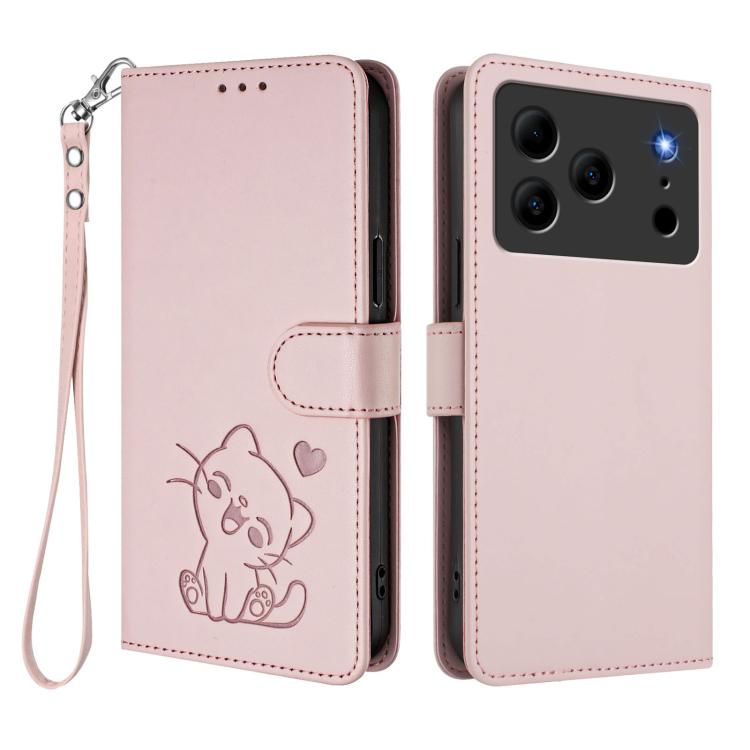 Embossed Heart Cat Leather Phone Case with Hand Strap, For Doogee Note 56 / Note 56 Pro, For Doogee N60 Pro