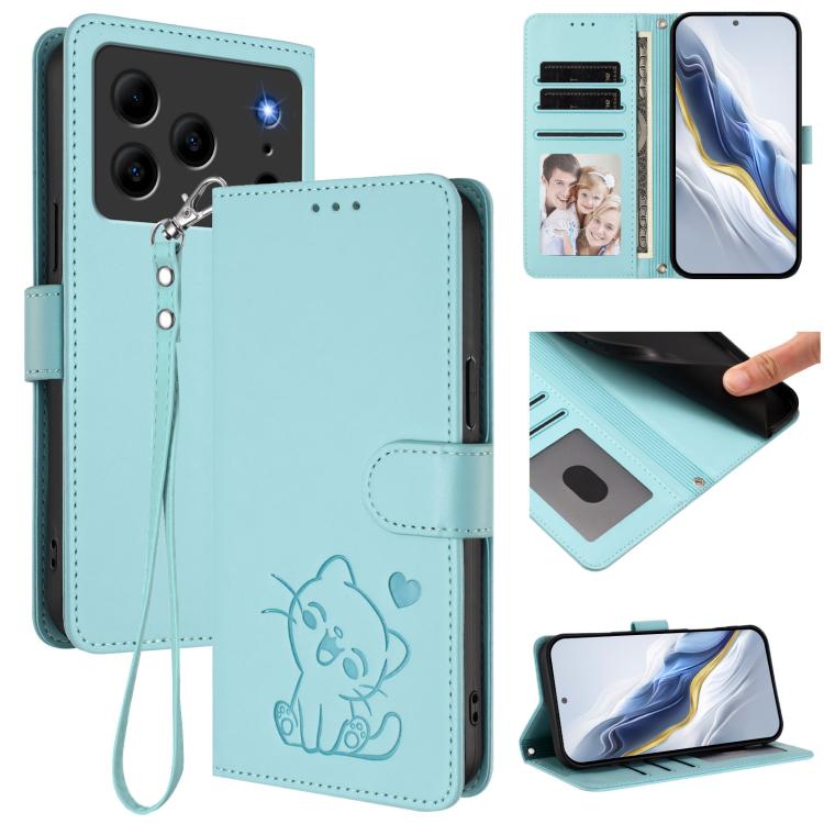 Embossed Heart Cat Leather Phone Case with Hand Strap, For Doogee Note 56 / Note 56 Pro, For Doogee N60 Pro
