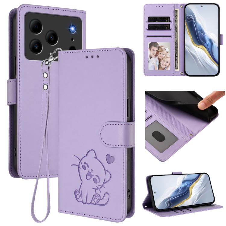 Embossed Heart Cat Leather Phone Case with Hand Strap, For Doogee Note 56 / Note 56 Pro, For Doogee N60 Pro