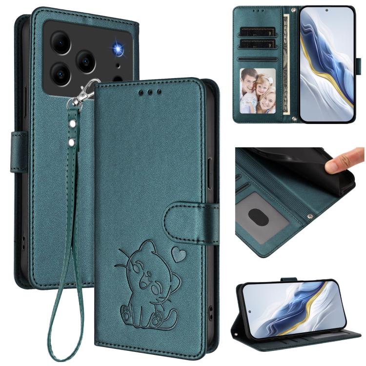 Embossed Heart Cat Leather Phone Case with Hand Strap, For Doogee Note 56 / Note 56 Pro, For Doogee N60 Pro