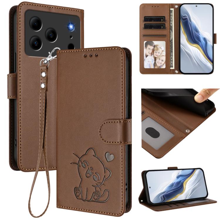 Embossed Heart Cat Leather Phone Case with Hand Strap, For Doogee Note 56 / Note 56 Pro, For Doogee N60 Pro