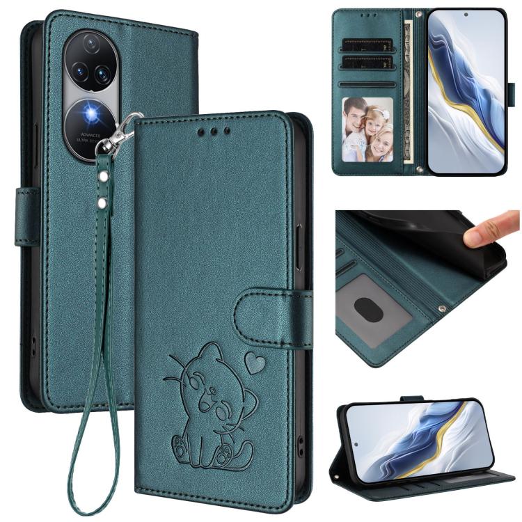 Embossed Heart Cat Leather Phone Case with Hand Strap, For Oukitel C51, For Oukitel C38