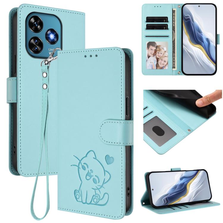 Embossed Heart Cat Leather Phone Case with Hand Strap, For Oukitel C51, For Oukitel C38