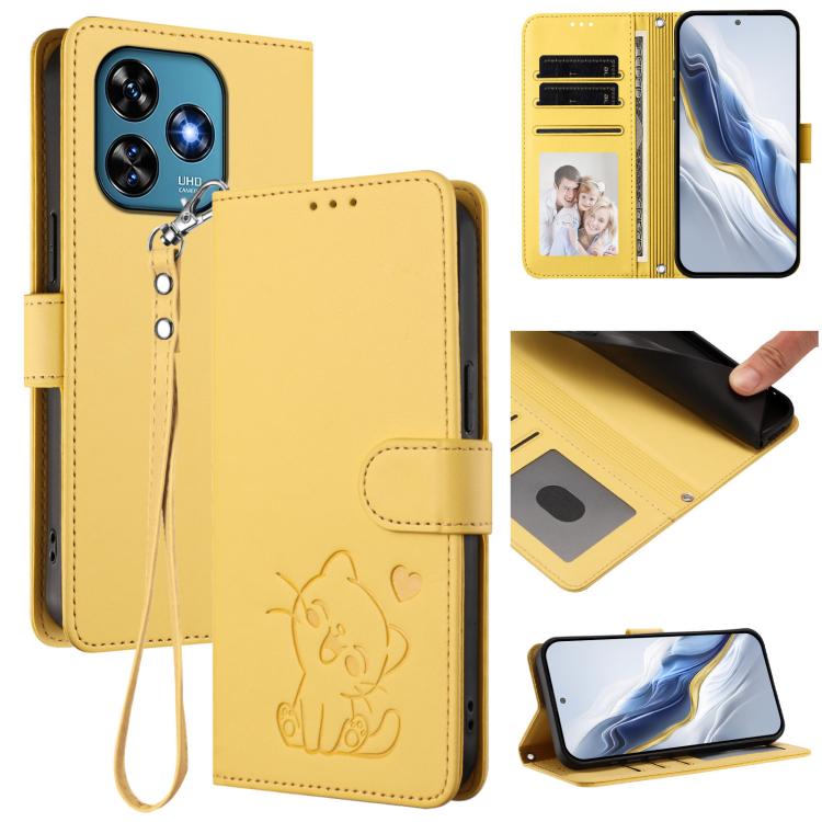Embossed Heart Cat Leather Phone Case with Hand Strap, For Oukitel C51, For Oukitel C38
