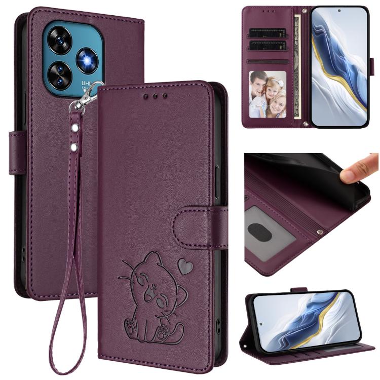 Embossed Heart Cat Leather Phone Case with Hand Strap, For Oukitel C51, For Oukitel C38