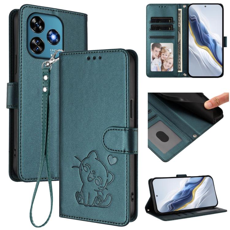 Embossed Heart Cat Leather Phone Case with Hand Strap, For Oukitel C51, For Oukitel C38