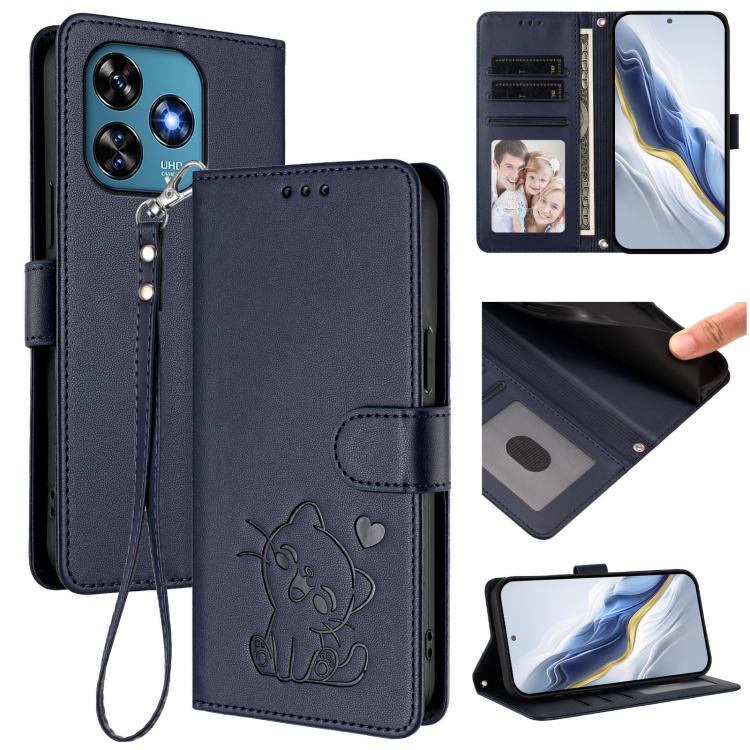 Embossed Heart Cat Leather Phone Case with Hand Strap, For Oukitel C51, For Oukitel C38