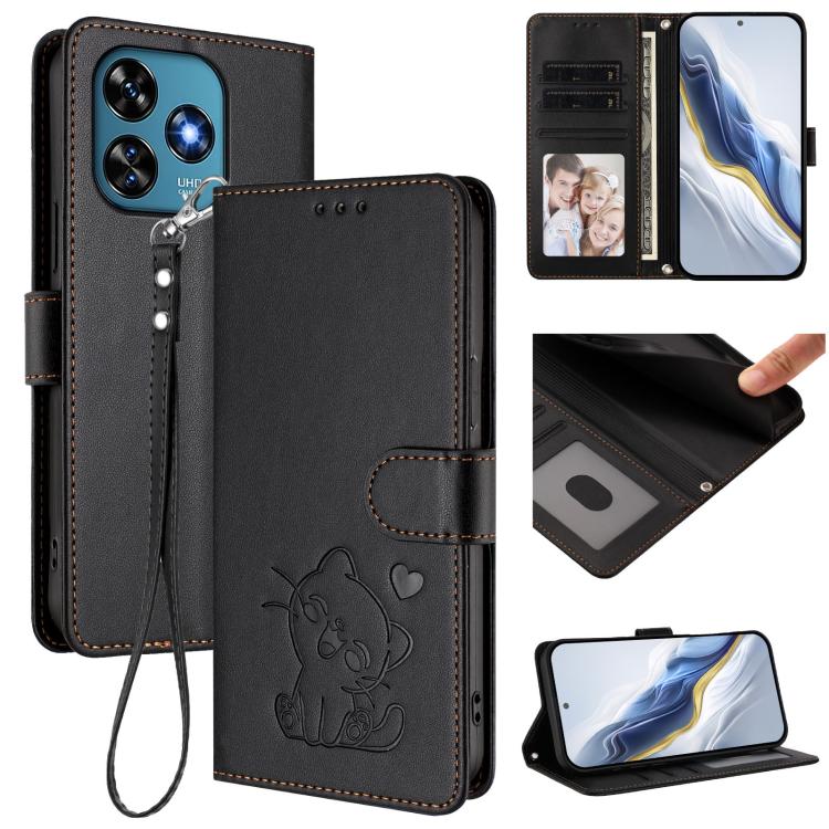 Embossed Heart Cat Leather Phone Case with Hand Strap, For Oukitel C51, For Oukitel C38