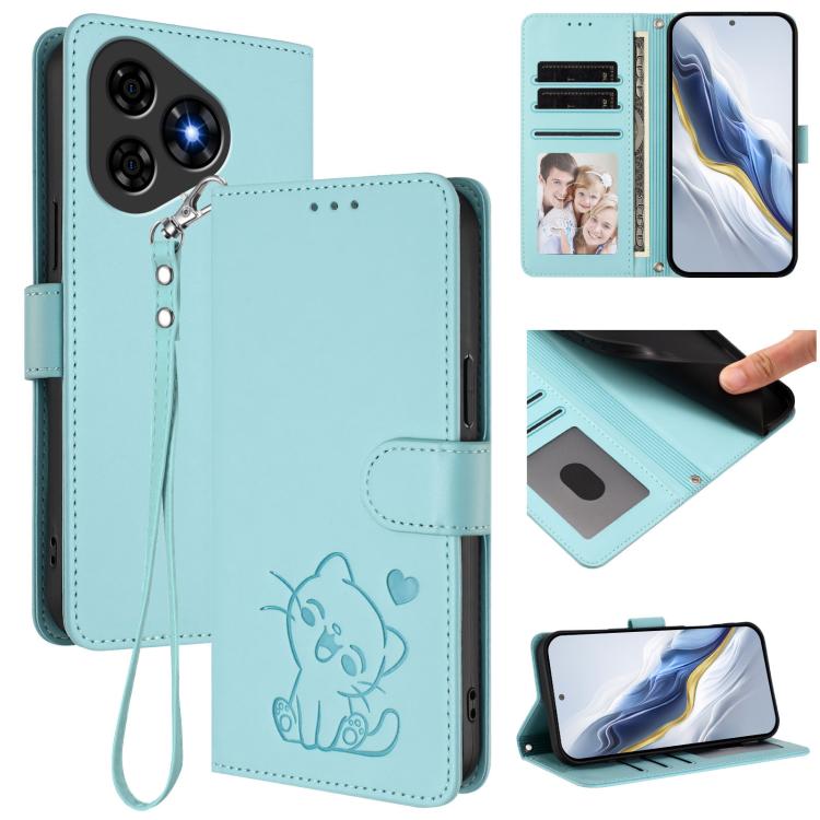 Embossed Heart Cat Leather Phone Case with Hand Strap, For Ulefone Note 20 Pro, For Ulefone Note 19