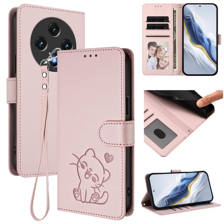 Embossed Heart Cat Leather Phone Case with Hand Strap, For Umidigi G100, For Umidigi Note 100