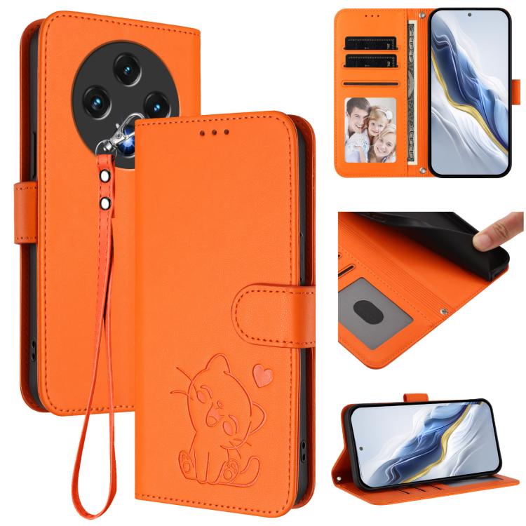 Embossed Heart Cat Leather Phone Case with Hand Strap, For Umidigi G100, For Umidigi Note 100