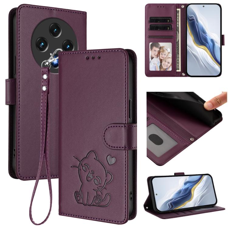 Embossed Heart Cat Leather Phone Case with Hand Strap, For Umidigi G100, For Umidigi Note 100
