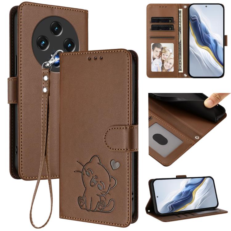 Embossed Heart Cat Leather Phone Case with Hand Strap, For Umidigi G100, For Umidigi Note 100