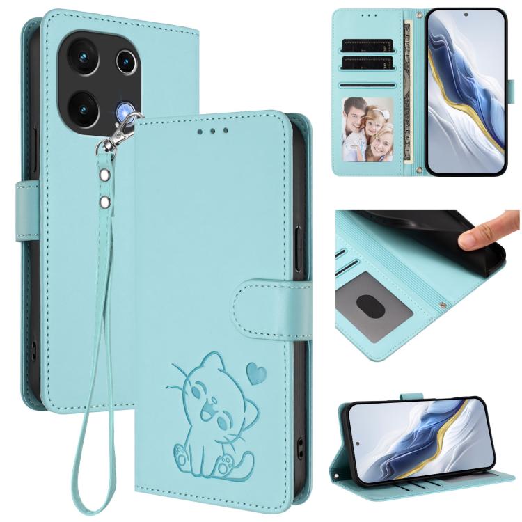 Embossed Heart Cat Leather Phone Case with Hand Strap, For Umidigi G100, For Umidigi Note 100