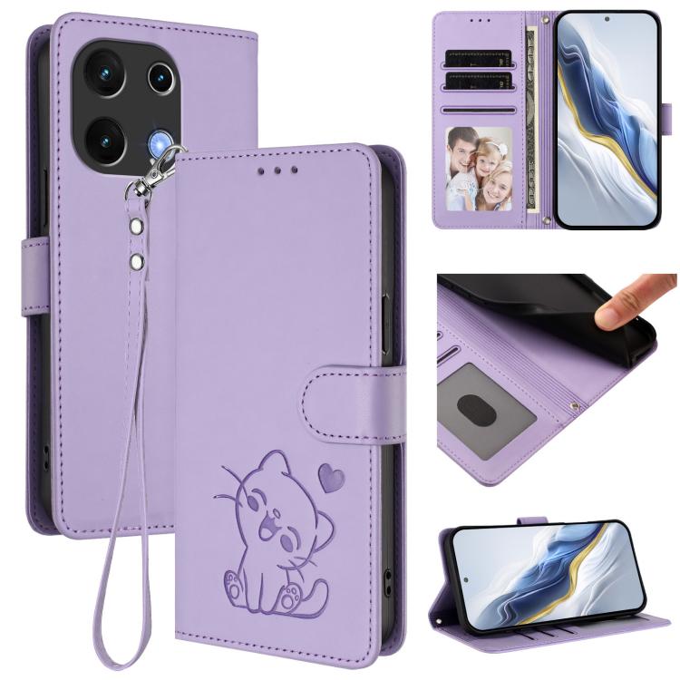 Embossed Heart Cat Leather Phone Case with Hand Strap, For Umidigi G100, For Umidigi Note 100