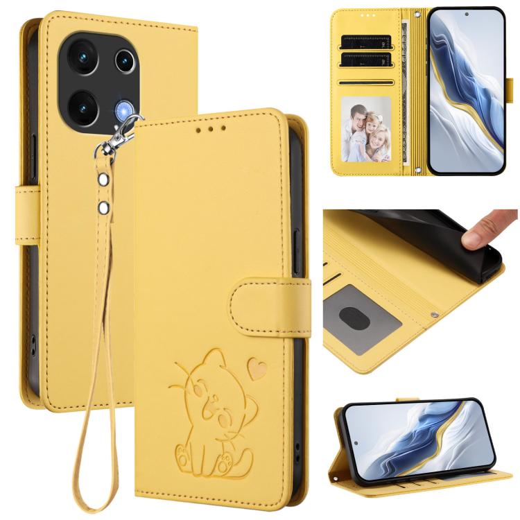 Embossed Heart Cat Leather Phone Case with Hand Strap, For Umidigi G100, For Umidigi Note 100
