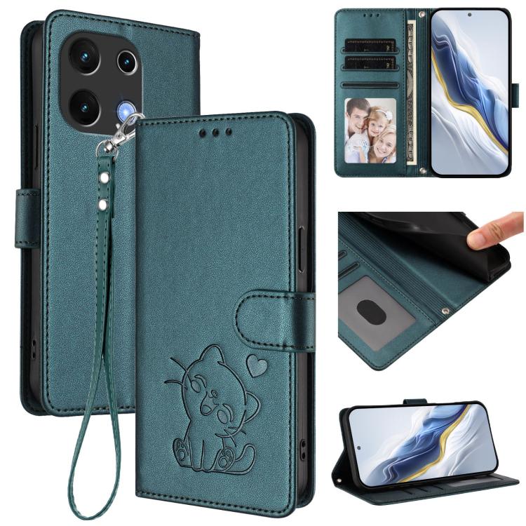 Embossed Heart Cat Leather Phone Case with Hand Strap, For Umidigi G100, For Umidigi Note 100