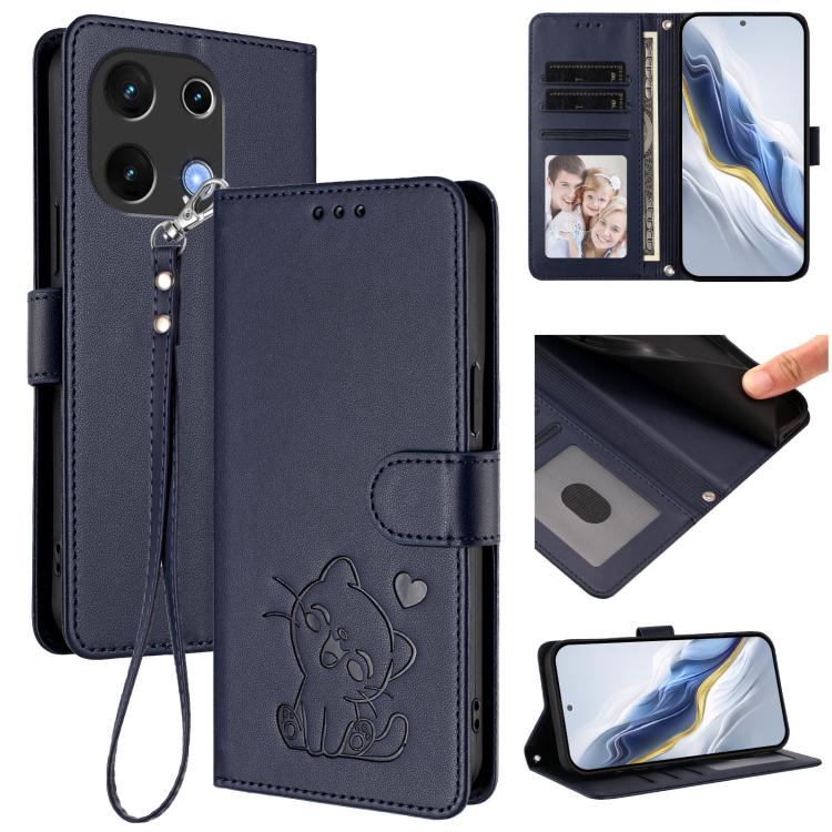 Embossed Heart Cat Leather Phone Case with Hand Strap, For Umidigi G100, For Umidigi Note 100