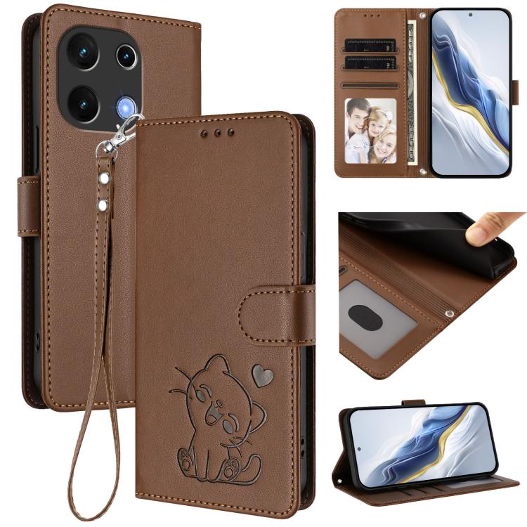Embossed Heart Cat Leather Phone Case with Hand Strap, For Umidigi G100, For Umidigi Note 100