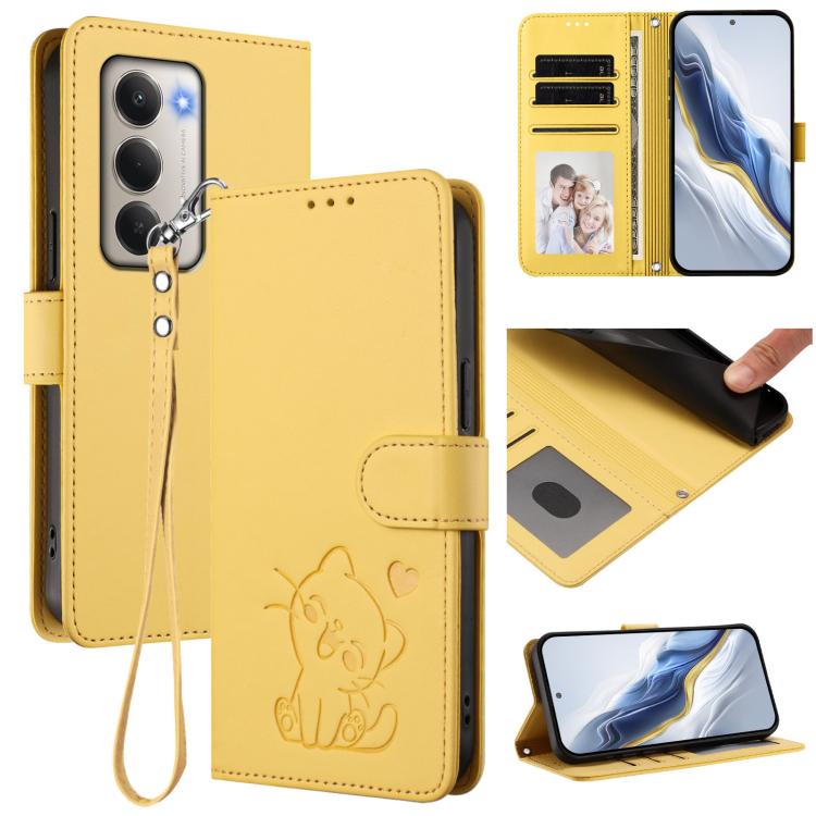 Embossed Heart Cat Leather Phone Case with Hand Strap, For Redmi 15 5G Global / 15 4G SEA 169.5mm, For Redmi 15 5G / 4G EU 171mm
