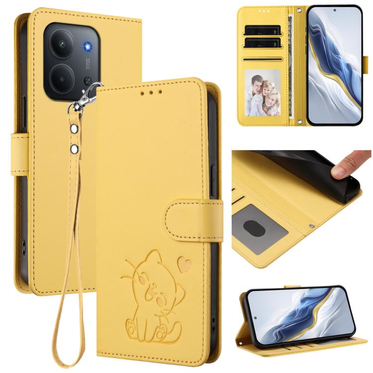 Embossed Heart Cat Leather Phone Case with Hand Strap, For Redmi 15C 5G / 4G Global 171mm / Poco C85 4G, For Redmi 13 4G / 5G / 13x / Xiaomi Poco M6 4G