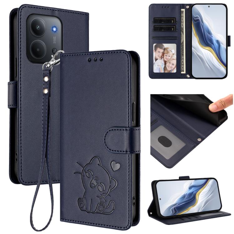 Embossed Heart Cat Leather Phone Case with Hand Strap, For Redmi 15C 5G / 4G Global 171mm / Poco C85 4G, For Redmi 13 4G / 5G / 13x / Xiaomi Poco M6 4G