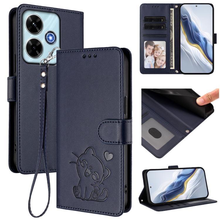 Embossed Heart Cat Leather Phone Case with Hand Strap, For Redmi 15C 5G / 4G Global 171mm / Poco C85 4G, For Redmi 13 4G / 5G / 13x / Xiaomi Poco M6 4G