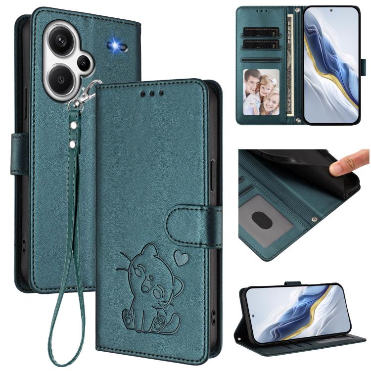 Embossed Heart Cat Leather Phone Case with Hand Strap, For Redmi Note 13 Pro+ 5G Global, For Redmi 12 4G / 5G / Note 12R