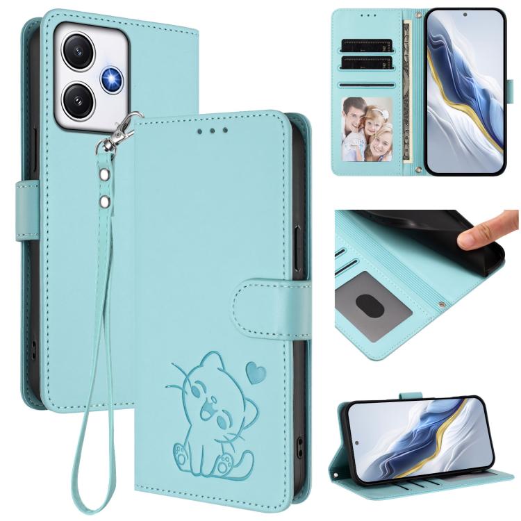 Embossed Heart Cat Leather Phone Case with Hand Strap, For Redmi Note 13 Pro+ 5G Global, For Redmi 12 4G / 5G / Note 12R