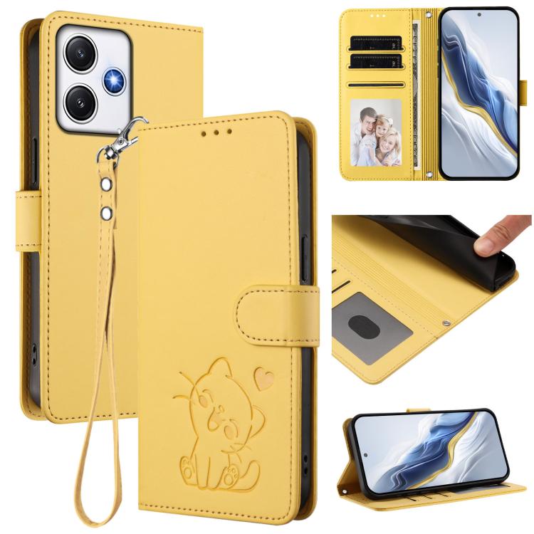 Embossed Heart Cat Leather Phone Case with Hand Strap, For Redmi Note 13 Pro+ 5G Global, For Redmi 12 4G / 5G / Note 12R