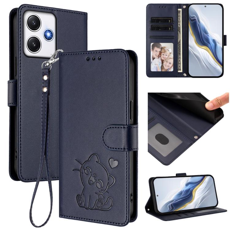 Embossed Heart Cat Leather Phone Case with Hand Strap, For Redmi Note 13 Pro+ 5G Global, For Redmi 12 4G / 5G / Note 12R