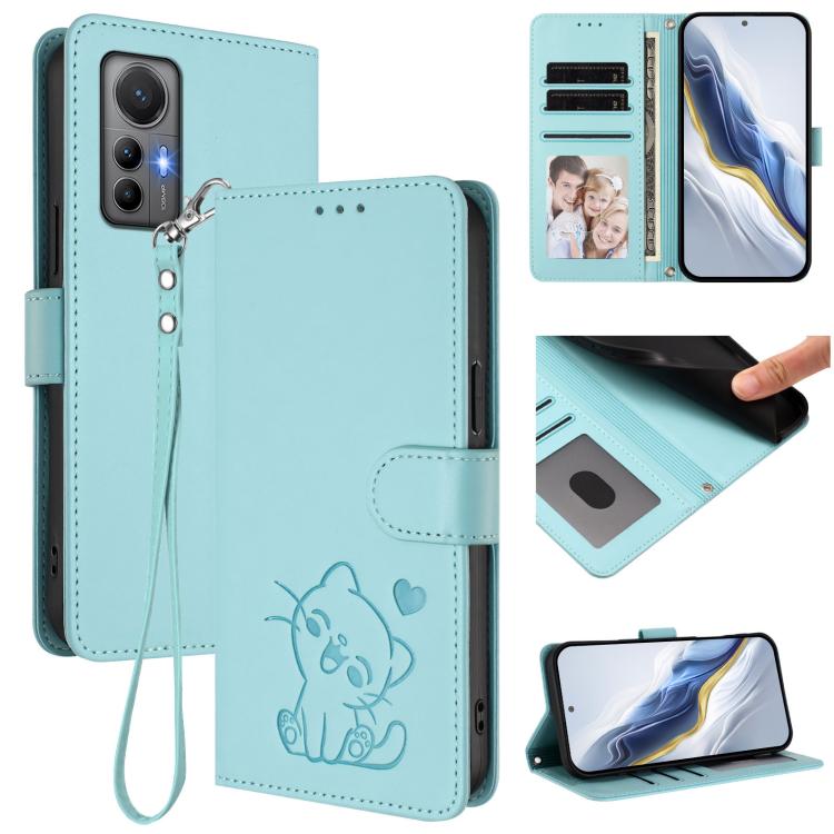 Embossed Heart Cat Leather Phone Case with Hand Strap, For Xiaomi 12 5G / 12X 5G / 12S 5G, For Xiaomi 12 Lite