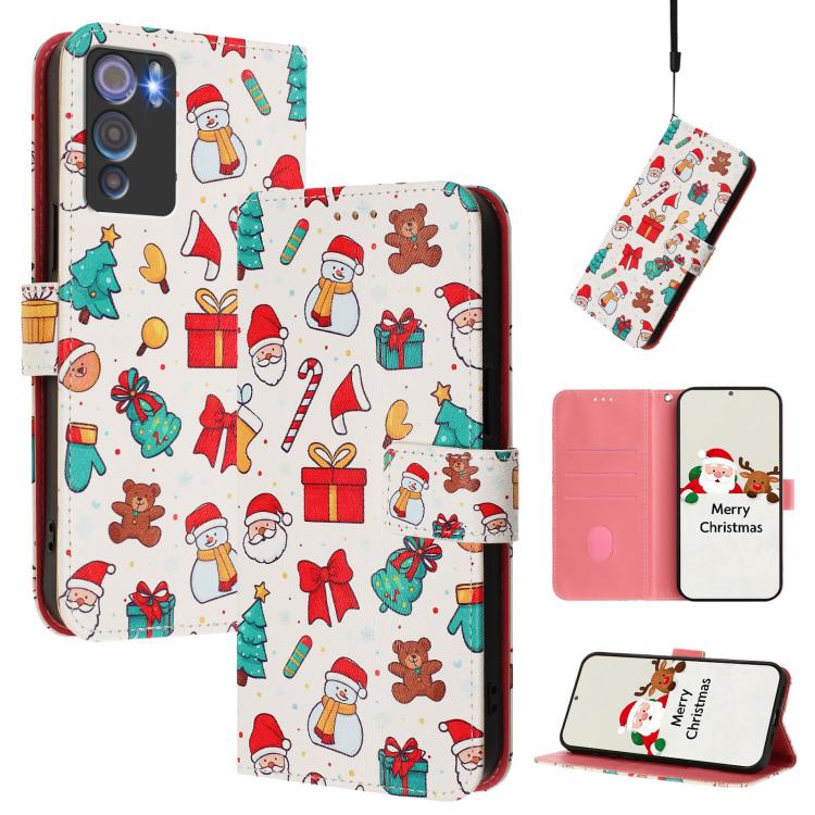 Christmas Series Buckle Leather Phone Case with Hand Strap, For Doogee N60 Pro