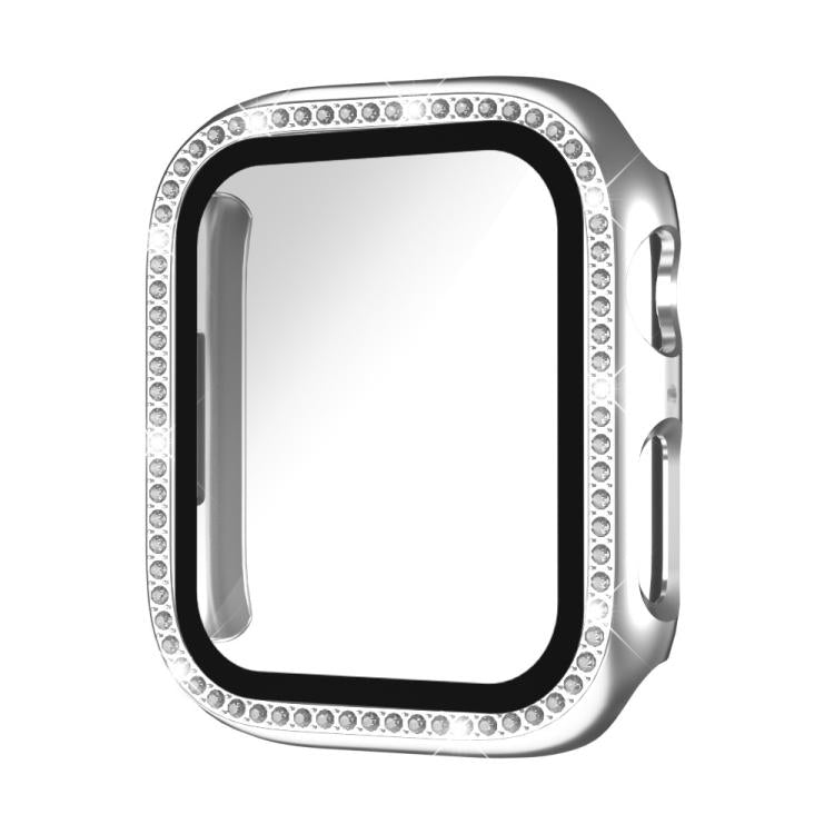 xDfind Single Row Diamond Tempered Glass Film Integrated PC Watch Case, For Apple Watch Series 44mm, For Apple Watch Series 40mm