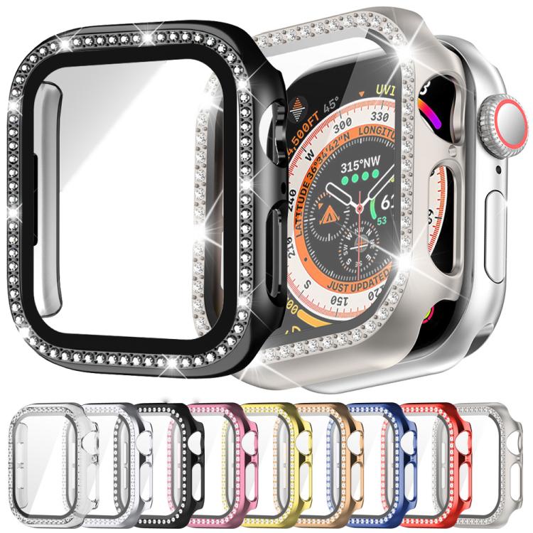 xDfind Single Row Diamond Tempered Glass Film Integrated PC Watch Case, For Apple Watch Series 44mm, For Apple Watch Series 40mm