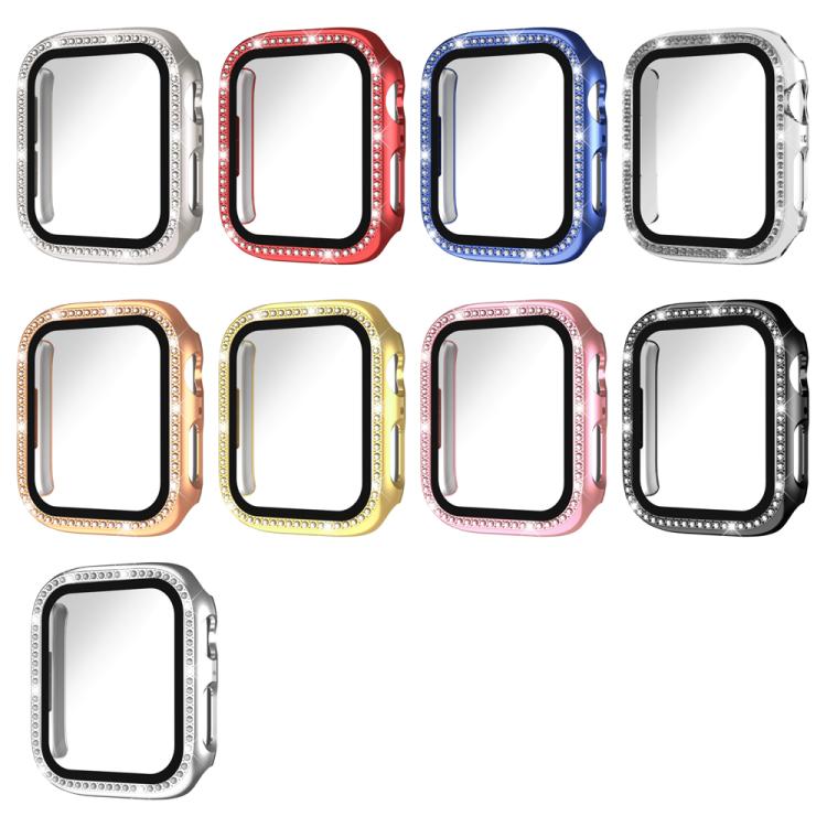 xDfind Single Row Diamond Tempered Glass Film Integrated PC Watch Case, For Apple Watch Series 9 / 8 / 7 41mm, For Apple Watch Series 3 / 2 / 1 38mm