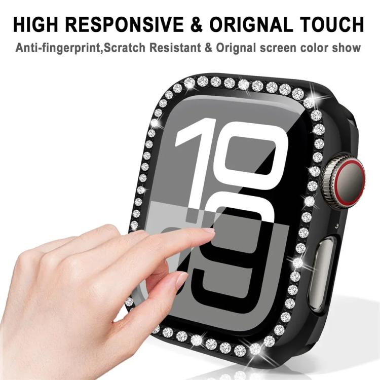 xDfind Single Row Diamond Tempered Glass Film Integrated PC Watch Case, For Apple Watch Series 44mm, For Apple Watch Series 40mm