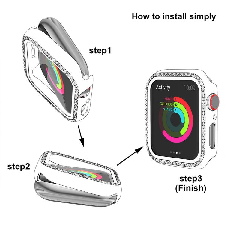 xDfind Single Row Diamond Tempered Glass Film Integrated PC Watch Case, For Apple Watch Series 44mm, For Apple Watch Series 40mm