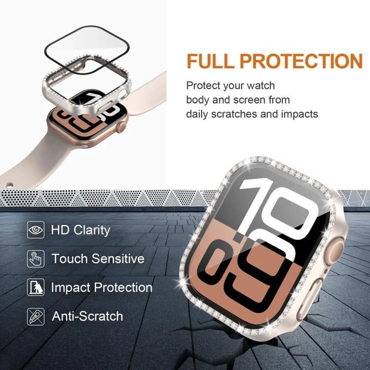 xDfind Single Row Diamond Tempered Glass Film Integrated PC Watch Case, For Apple Watch Ultra 3 / 2 / 1 49mm, For Apple Watch Series 9 / 8 / 7 45mm