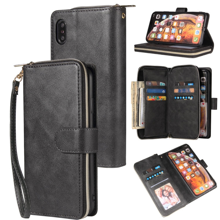 Zipper Wallet Bag Horizontal Flip PU Leather Case with Holder & 9 Card Slots & Wallet & Lanyard & Photo Frame, For iPhone 12 mini, For iPhone 12 / 12 Pro, For iPhone 12 Pro Max, For iPhone X / XS